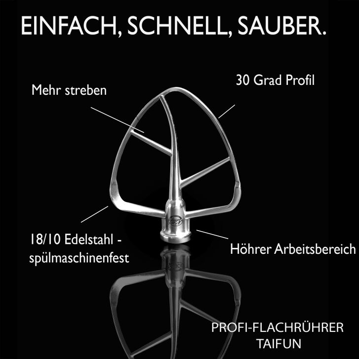 Kitty Professional Profi Edelstahl-Flachrührer Taifun kompatibel mit KitchenAid 4,3 / 4,7 und 4,8 Liter