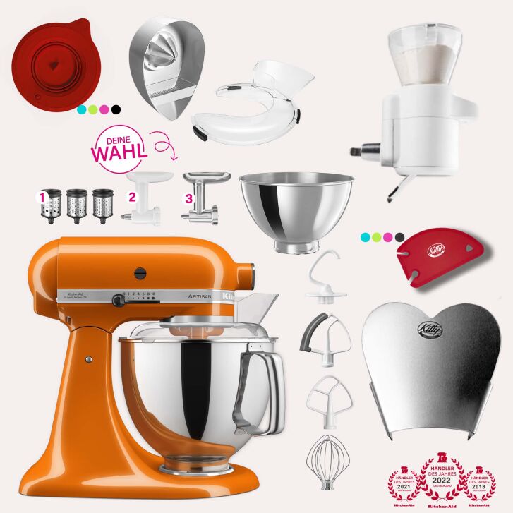 KitchenAid Artisan 4,8 Liter KSM175 Sallys Spar-Set mit Sieb mit digitaler Waage & Fleischwolf - HONEY