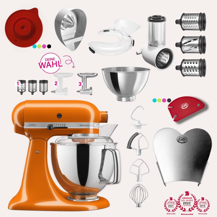 KitchenAid Artisan 4,8 Liter KSM175 Spar-Set mit Gemüseschneider, Fleischwolf - HONEY