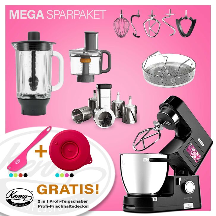 Kenwood Cooking Chef Black XL Connect - Spar-Set Raffeln mit Trommelraffel-Set und zweiter Kochschüssel