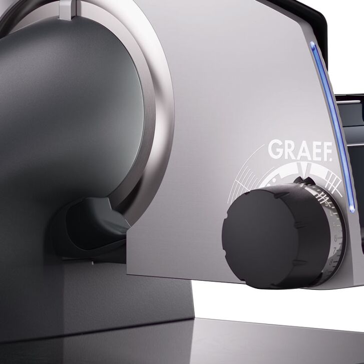 GRAEF Feinschneider SKS700 Eisenglimmergrau - Sliced Kitchen - Safety-Control LED-Leiste - Vollstahl-Edelstahl Messer