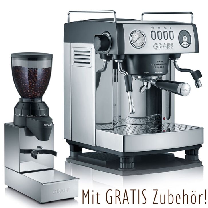 GRAEF Siebträger-Espressomaschine baronessa ES902EU mit GRAEF Kaffeemühle CM850 - Aluminium und Edelstahl - Gratis Zubehör