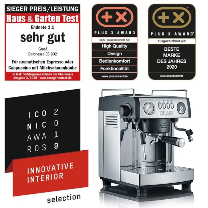 GRAEF Siebträger-Espressomaschine baronessa ES902EU mit GRAEF Kaffeemühle CM850 - Aluminium und Edelstahl - Gratis Zubehör