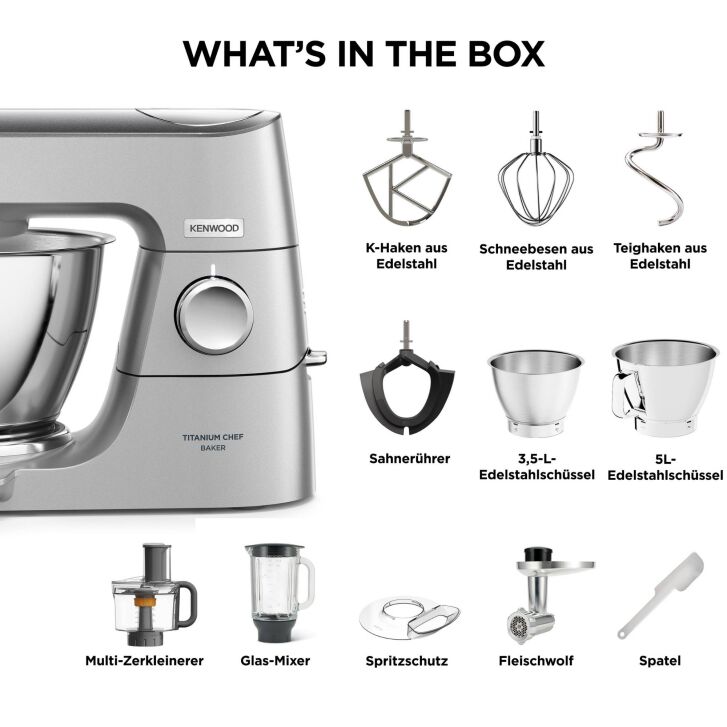 Kenwood Küchenmaschine Titanium Chef Baker Silber KVC85.594SI - Spar-Set Würfelschneider