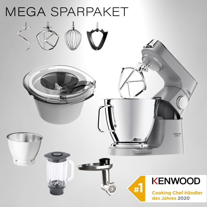 Kenwood Küchenmaschine Titanium Chef Baker XL Silber KVL85.224SI - Spar-Set Eisbereiter