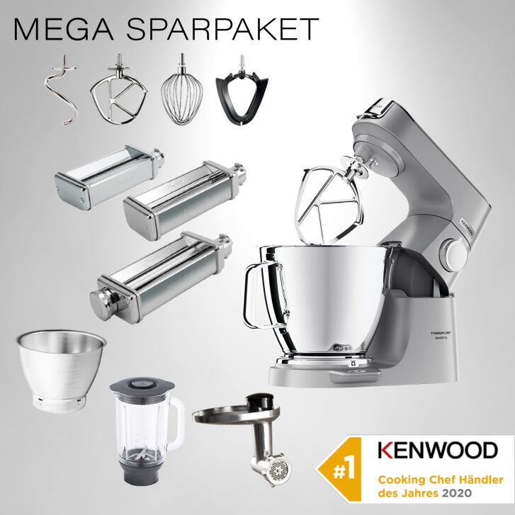 Kenwood Küchenmaschine Titanium Chef Baker XL Silber KVL85.224SI - Spar-Set Pasta MAX