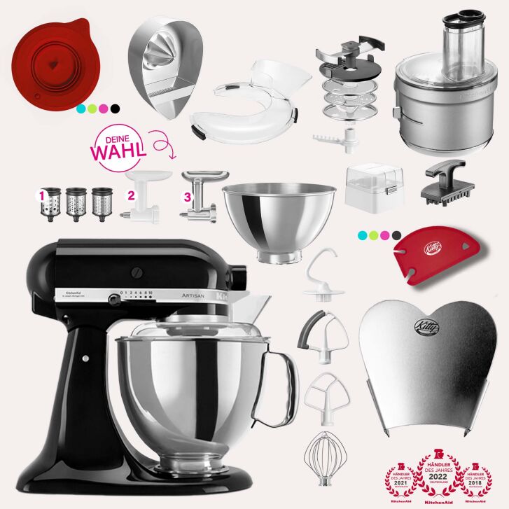 KitchenAid Artisan 4,8 Liter KSM175 Sallys Spar-Set mit Food Processor & Fleischwolf - ONYX SCHWARZ