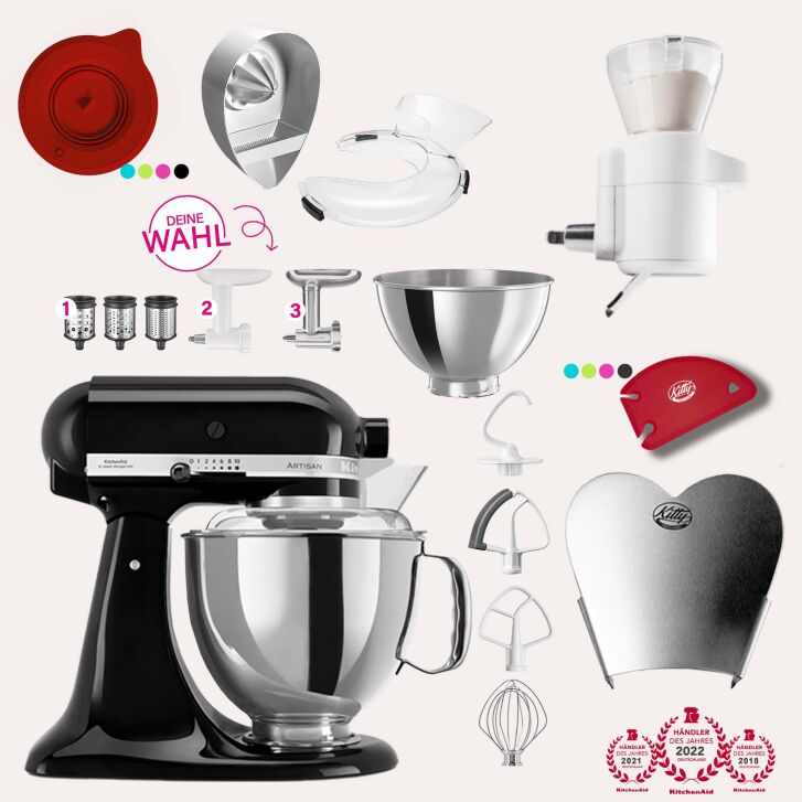 KitchenAid Artisan 4,8 Liter KSM175 Spar-Set mit Sieb mit digitaler Waage, Fleischwolf - ONYX SCHWARZ