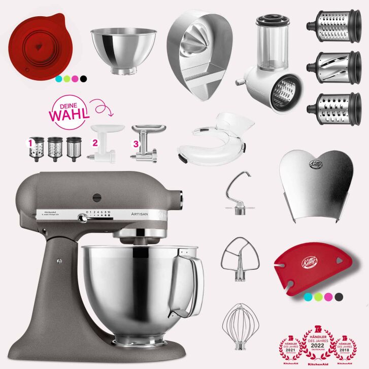 KitchenAid Artisan 4,8 Liter KSM185 Spar-Set mit Gemüseschneider, Fleischwolf - IMPERIAL GREY