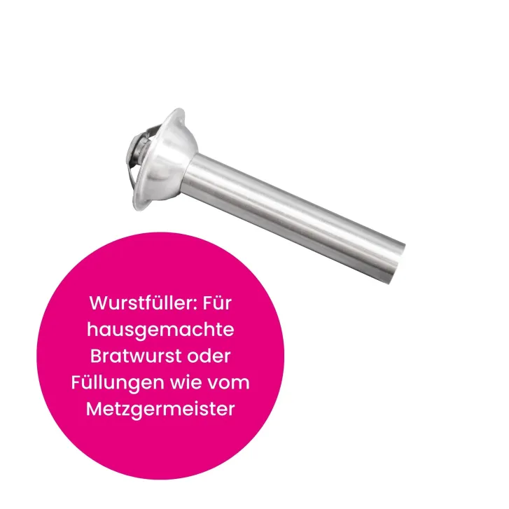 Kenny Professional Profi Edelstahl-Fleischwolf Schredder inkl. Lochscheiben, Messer, Wurstfüllhorn sowie Spritzgebäckvorsatz kompatibel mit Kenwood