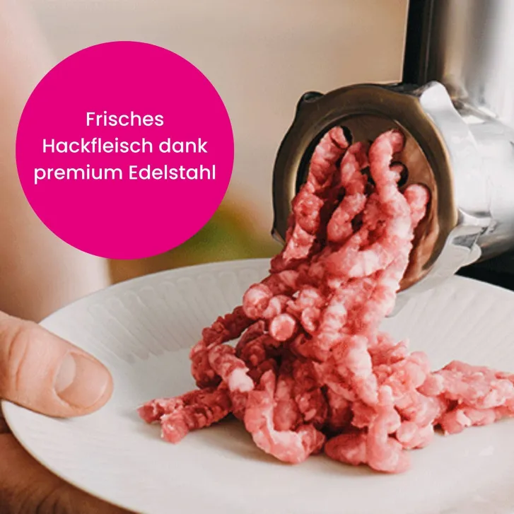 Kenny Professional Profi Edelstahl-Fleischwolf Schredder inkl. Lochscheiben, Messer, Wurstfüllhorn sowie Spritzgebäckvorsatz kompatibel mit Kenwood