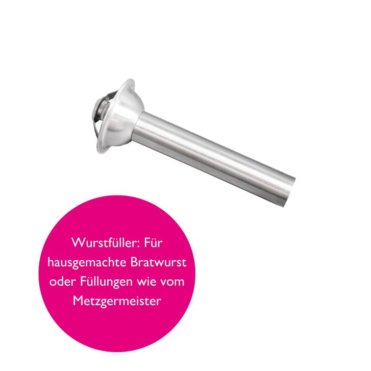 Kitty Professional Profi Edelstahl-Fleischwolf SCHREDDER PRO inkl. Lochscheiben, Messer, Wurstfüllhorn sowie Spritzgebäckvorsatz kompatibel mit KitchenAid Küchenmaschinen