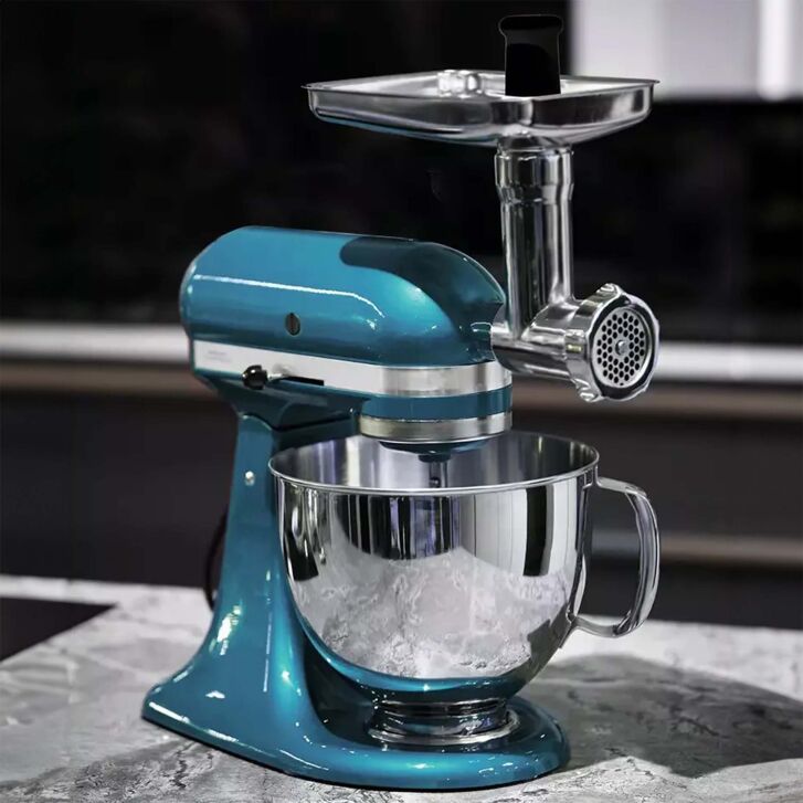 Kitty Professional Profi Edelstahl-Fleischwolf SCHREDDER PRO inkl. Lochscheiben, Messer, Wurstfüllhorn sowie Spritzgebäckvorsatz kompatibel mit KitchenAid Küchenmaschinen