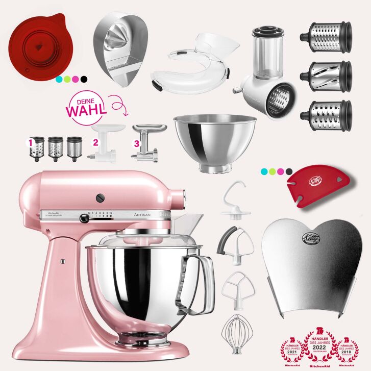 KitchenAid Artisan 4,8 Liter KSM175 Sallys Spar-Set mit Gemüseschneider & Fleischwolf - SILKY PINK