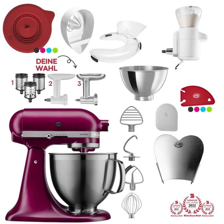 KitchenAid Artisan 4,8 Liter 5KSM195PSEBE Spar-Set mit Sieb mit digitaler Waage, Fleischwolf - BEETROOT / ROTE BEETE