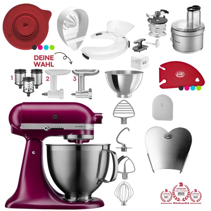 KitchenAid Artisan 4,8 Liter 5KSM195PSEBE Sallys Spar-Set mit Food Processor & Fleischwolf - BEETROOT / ROTE BEETE
