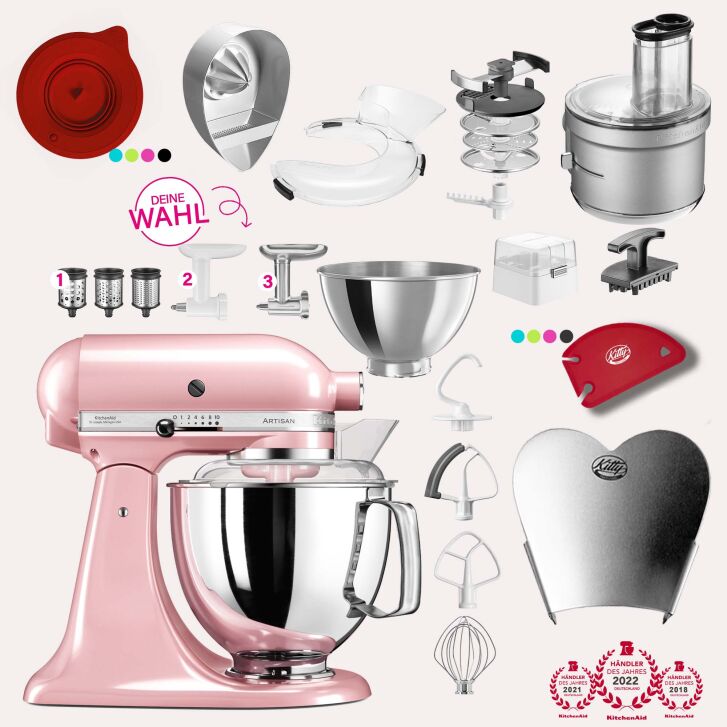 KitchenAid Artisan 4,8 Liter KSM175 Spar-Set mit Food Processor und Fleischwolf - SILKY PINK