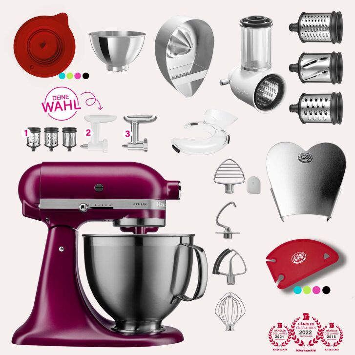 KitchenAid Artisan 4,8 Liter 5KSM195PSEBE Sallys Spar-Set mit Gemüseschneider & Fleischwolf - BEETROOT / ROTE BEETE