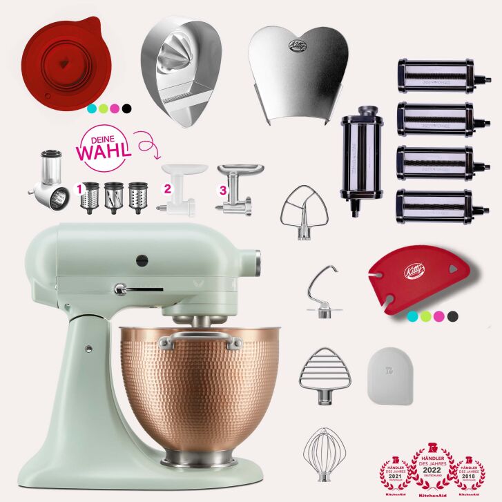 DESIGN EDITION: KitchenAid Artisan 4,7 Sallys Spar-Set Pasta Deluxe mit 5-teiligem Nudelwalzen-Set & Fleischwolf - BLOSSOM