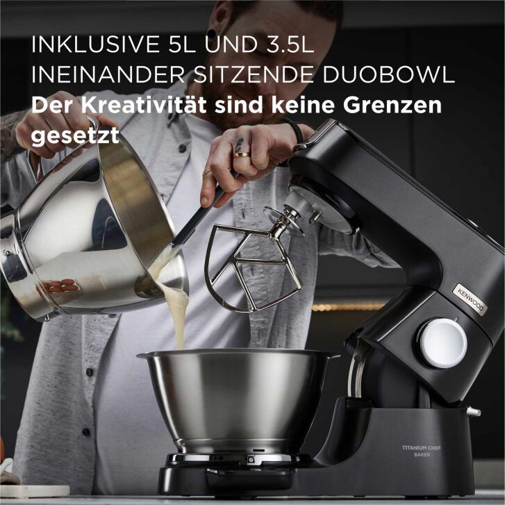 Kenwood KüchenmaschineTitanium Chef Baker Black KVC85.004BK  inkl. Schnitzelwerk & Glasmixaufsatz