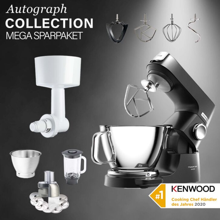 Kenwood KüchenmaschineTitanium Chef Baker Black KVC85.004BK - Spar-Set Getreidemühle