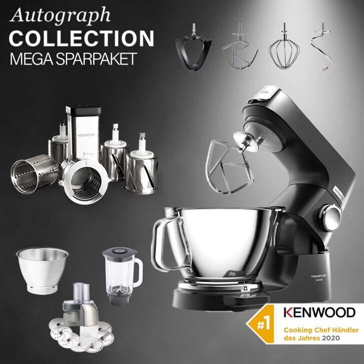 Kenwood KüchenmaschineTitanium Chef Baker Black KVC85.004BK - Spar-Set Trommelraffel