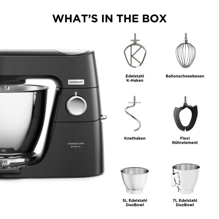 Kenwood KüchenmaschineTitanium Chef Baker Black KVC85.004BK - Spar-Set Trommelraffel