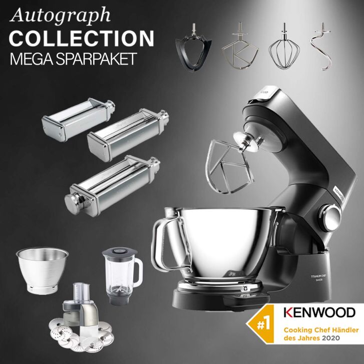 Kenwood KüchenmaschineTitanium Chef Baker Black KVC85.004BK - Spar-Set Pasta-MAX mit 3 Pastawalzen