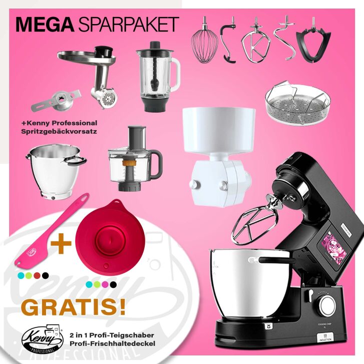 Kenwood Cooking Chef Black XL Connect - Sallys Spar-Set Flockenquetsche mit zweiter Kochschüssel