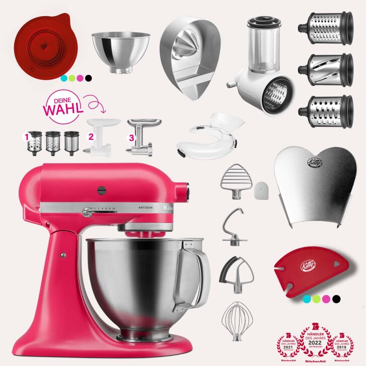 KitchenAid Artisan 4,8 Liter 5KSM195PSEHI Sallys Spar-Set mit Gemüseschneider & Fleischwolf - HIBISCUS / HIBISKUS