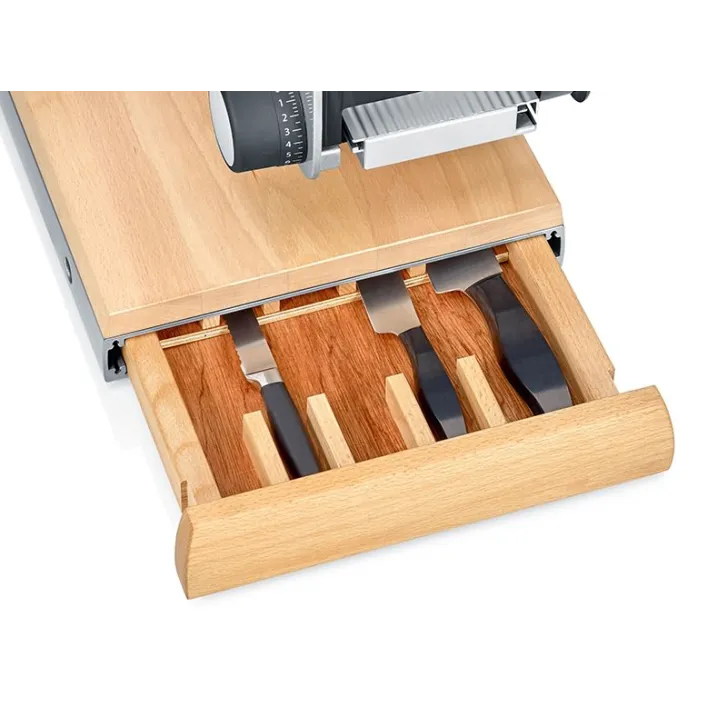 GRAEF Allesschneider SKS850EU inkl. MiniSlice-Aufsatz mit Messerschublade & Holzschneidbrett - Silber