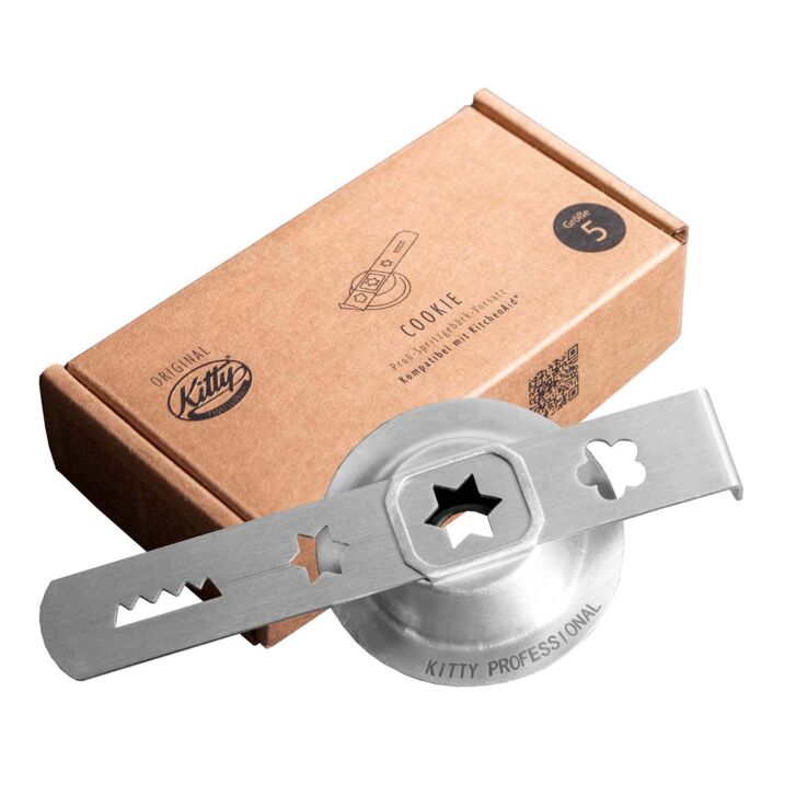 Kitty Professional Profi Edelstahl-Spritzgebäckvorsatz Cookie Größe 5 kompatibel mit KitchenAid Fleischwolf 5KSMFGA