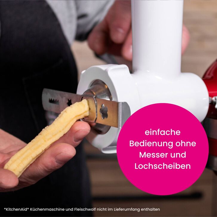 Kitty Professional Profi Edelstahl-Spritzgebäckvorsatz Cookie Größe 5 kompatibel mit KitchenAid Fleischwolf 5KSMFGA