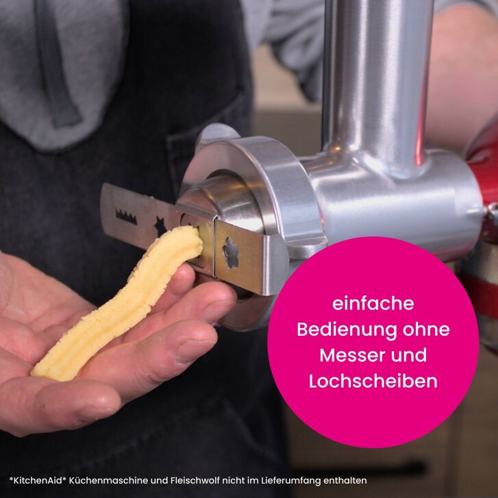 Kitty Professional Profi Edelstahl-Spritzgebäckvorsatz Cookie Größe 8 kompatibel mit KitchenAid Fleischwolf 5KSMMGA