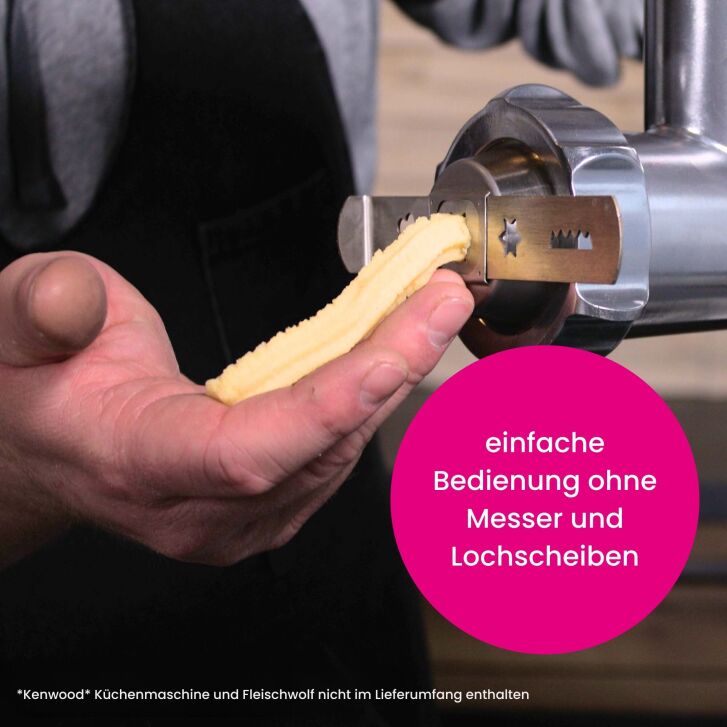 Kenny Professional Profi Edelstahl-Spritzgebäckvorsatz Cookie Größe 8 kompatibel mit Kenwood Fleischwolf KAX950