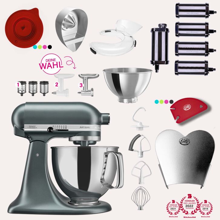 KitchenAid Artisan 4,8 Liter KSM175 Sallys Spar-Set Pasta Deluxe mit 5-teiligem Nudelwalzen-Set & Fleischwolf - JUNIPER