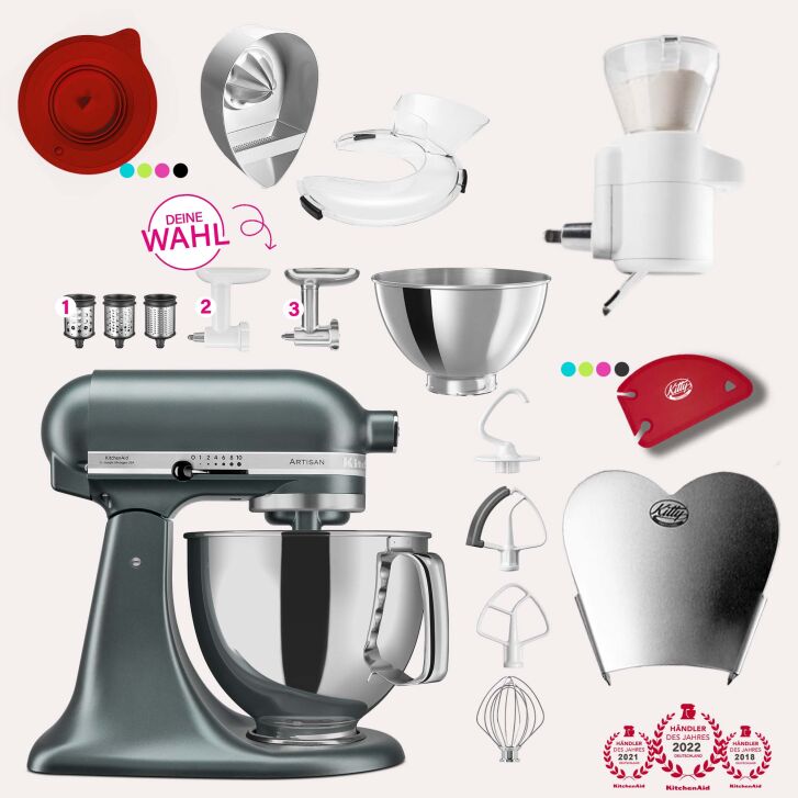 KitchenAid Artisan 4,8 Liter KSM175 Sallys Spar-Set mit Sieb mit digitaler Waage & Fleischwolf - JUNIPER