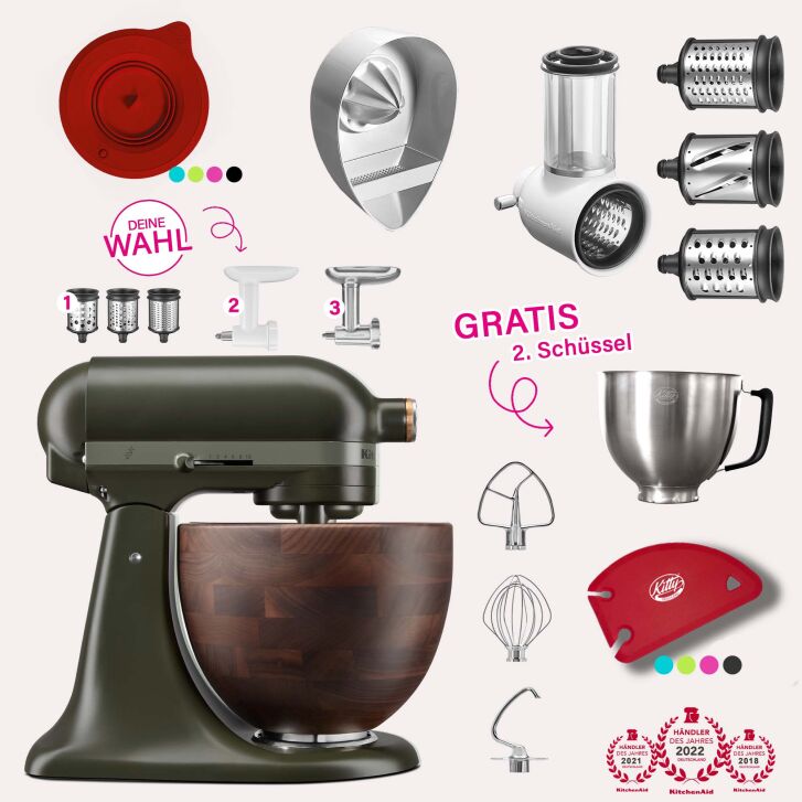 DESIGN EDITION: KitchenAid Artisan 4,7 Liter Spar-Set mit Gemüseschneider & Fleischwolf - EVERGREEN