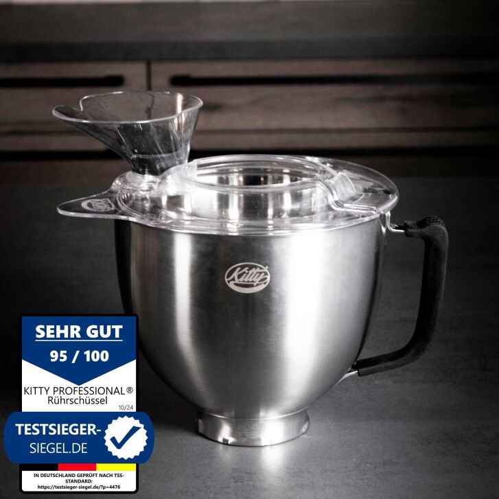 Kitty Professional Profi-Rührschüssel Super Bowl kompatibel mit KitchenAid 4,3 / 4,7  und 4,8 Liter - BRUSHED STEEL