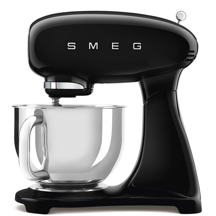 SMEG Küchenmaschine SMF03BLEU Super Spar-Set inkl. Fleischwolf und Eisbereiter - Schwarz 50s Retro-Style