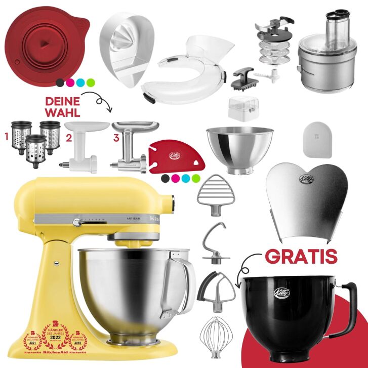 KitchenAid 4,7 Liter 5KSM195 Sallys Spar-Set mit Food Processor & Fleischwolf - YELLOW BUTTER