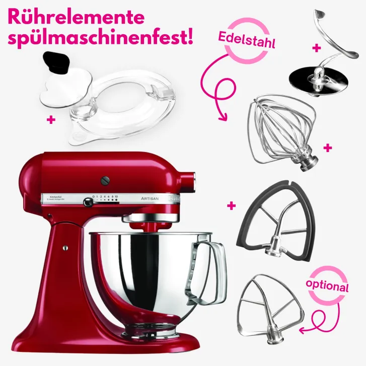KitchenAid Profi Power-Set: KitchenAid Artisan Küchenmaschine 4,8 L - EMPIRE ROT -  inkl. Profi-Spritzschutz Zuhälter und Profi-Edelstahl-Rührelemente Teigpeitsche, Schaumschläger & Tornado