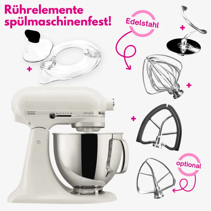 KitchenAid Profi Power Set: KitchenAid Artisan Küchenmaschine 4,8 L - PORCELAIN WHITE -  inkl. Profi-Spritzschutz Zuhälter und Profi-Edelstahl-Rührelemente Teigpeitsche, Schaumschläger & Tornado