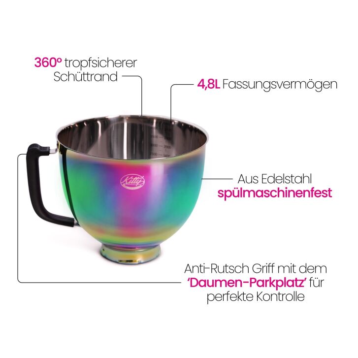 Kitty Professional Profi-Rührschüssel Super Bowl kompatibel mit KitchenAid 4,3 / 4,7  und 4,8 Liter – RAINBOW - 2. Wahl