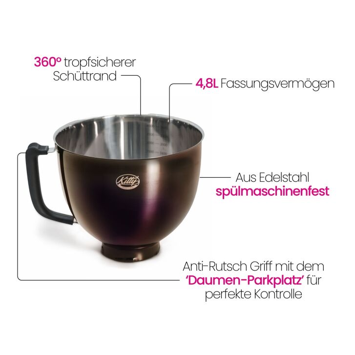 Kitty Professional Profi-Rührschüssel "Super Bowl" kompatibel mit KitchenAid 4,3 / 4,7  und 4,8 Liter - TITAN BLACK - 2. Wahl