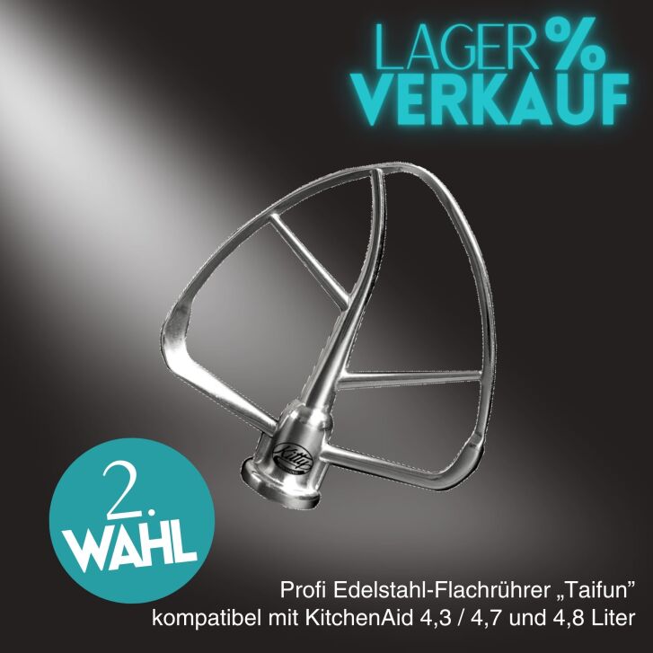 Kitty Professional Profi Edelstahl-Flachrührer Taifun kompatibel mit KitchenAid 4,3 / 4,7 und 4,8 Liter - 2. Wahl