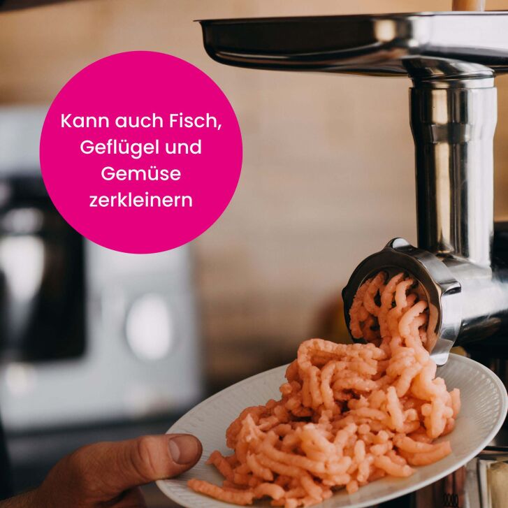 Kitty Professional Profi Edelstahl-Fleischwolf SCHREDDER PRO inkl. Lochscheiben, Messer, Wurstfüllhorn sowie Spritzgebäckvorsatz kompatibel mit KitchenAid Küchenmaschinen - 2. Wahl