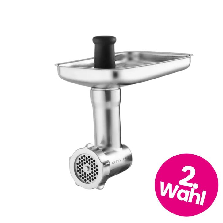 Kitty Professional Profi Edelstahl-Fleischwolf SCHREDDER inkl. Lochscheiben, Messer, Wurstfüllhorn sowie Spritzgebäckvorsatz kompatibel mit KitchenAid Küchenmaschinen - 2. Wahl