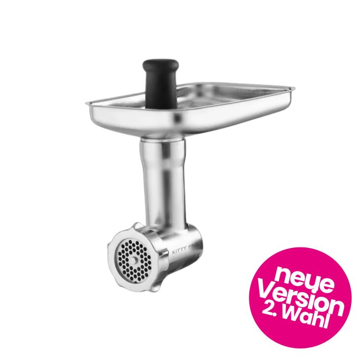 Kitty Professional Profi Edelstahl-Fleischwolf SCHREDDER PRO inkl. Lochscheiben, Messer, Wurstfüllhorn sowie Spritzgebäckvorsatz kompatibel mit KitchenAid Küchenmaschinen - Version 2 2. Wahl