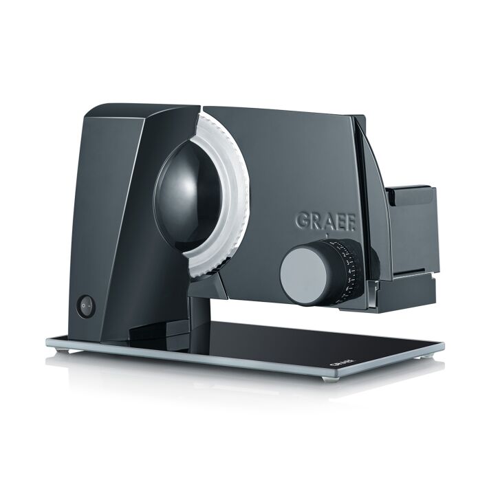 GRAEF Allesschneider SKS120 Schwarz mit Glas-Bodenplatte und Wellenschliffmesser